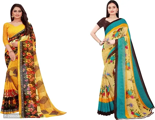 Stylish Fancy Georgette Saree With Blouse Piece For Women Pack Of 2-thumb0