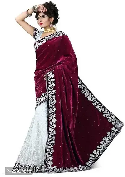 Stylish Fancy Velvet Saree With Blouse Piece For Women-thumb0