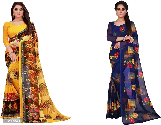 Stylish Fancy Georgette Saree With Blouse Piece For Women Pack Of 2-thumb0