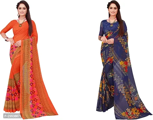 Stylish Fancy Georgette Saree With Blouse Piece Combo For Women Pack Of 2-thumb0