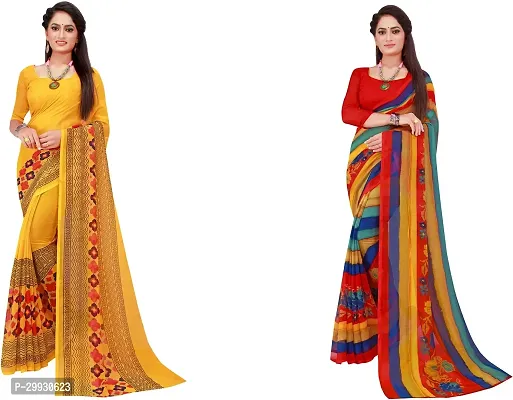 Stylish Fancy Georgette Saree With Blouse Piece Combo For Women Pack Of 2-thumb0