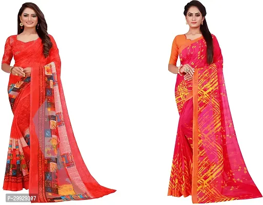 Stylish Fancy Georgette Saree With Blouse Piece Combo For Women Pack Of 2-thumb0