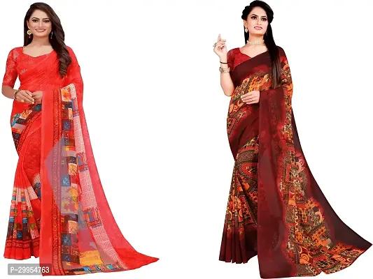 Stylish Fancy Georgette Saree With Blouse Piece For Women Pack Of 2-thumb0