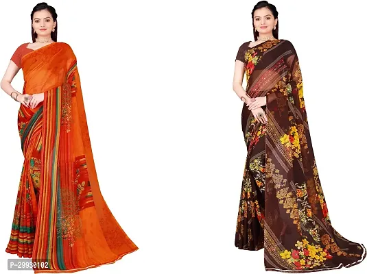 Stylish Fancy Georgette Saree With Blouse Piece Combo For Women Pack Of 2