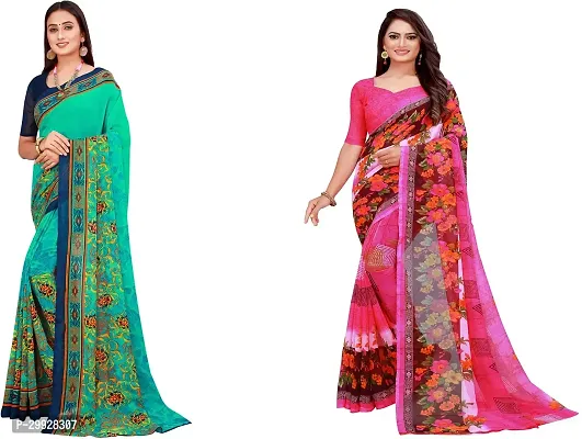 Stylish Fancy Georgette Saree With Blouse Piece Combo For Women Pack Of 2-thumb0