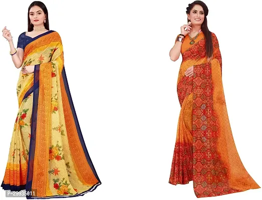 Stylish Fancy Georgette Saree With Blouse Piece Combo For Women Pack Of 2