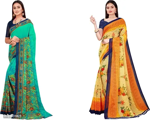 Stylish Fancy Georgette Saree With Blouse Piece Combo For Women Pack Of 2-thumb0