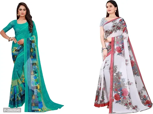 Stylish Fancy Georgette Saree With Blouse Piece Combo For Women Pack Of 2