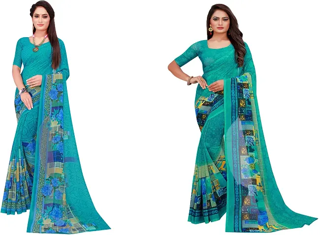 Stylish Fancy Georgette Saree With Blouse Piece Combo For Women Pack Of 2