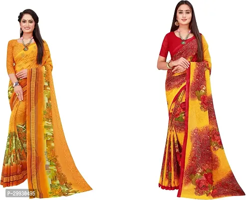 Stylish Fancy Georgette Saree With Blouse Piece Combo For Women Pack Of 2-thumb0