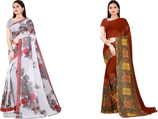 Stylish Fancy Georgette Saree With Blouse Piece Combo For Women Pack Of 2