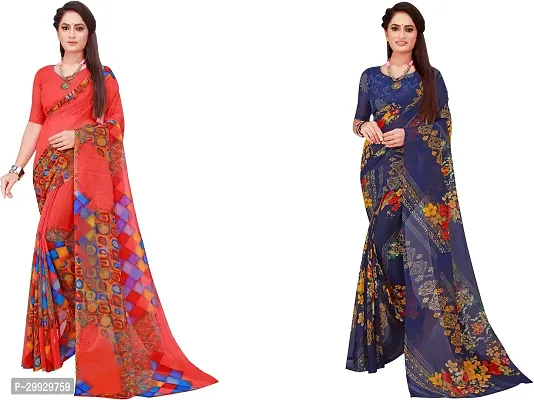 Stylish Fancy Georgette Saree With Blouse Piece Combo For Women Pack Of 2-thumb0