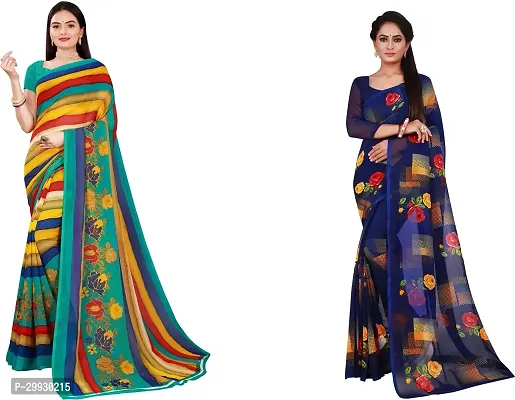 Stylish Fancy Georgette Saree With Blouse Piece Combo For Women Pack Of 2-thumb0