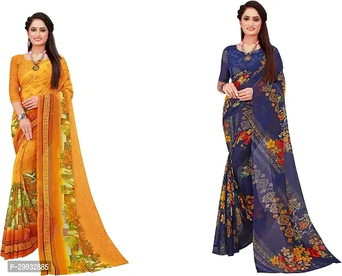 Stylish Fancy Georgette Saree With Blouse Piece Combo For Women Pack Of 2-thumb0