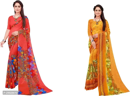 Stylish Fancy Georgette Saree With Blouse Piece Combo For Women Pack Of 2