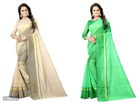 Stylish Fancy Cotton Silk Saree With Blouse Piece For Women Pack Of 2