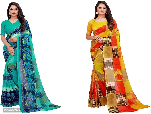 Stylish Fancy Georgette Saree With Blouse Piece For Women Pack Of 2-thumb0