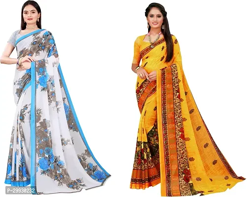 Stylish Fancy Georgette Saree With Blouse Piece Combo For Women Pack Of 2