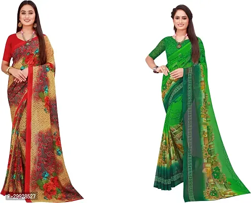 Stylish Fancy Georgette Saree With Blouse Piece Combo For Women Pack Of 2