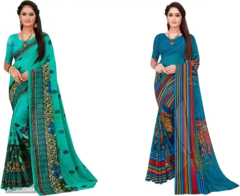 Stylish Fancy Georgette Saree With Blouse Piece Combo For Women Pack Of 2-thumb0