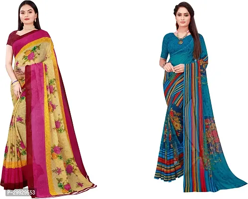 Stylish Fancy Georgette Saree With Blouse Piece Combo For Women Pack Of 2-thumb0