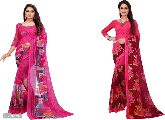 Stylish Fancy Georgette Saree With Blouse Piece Combo For Women Pack Of 2