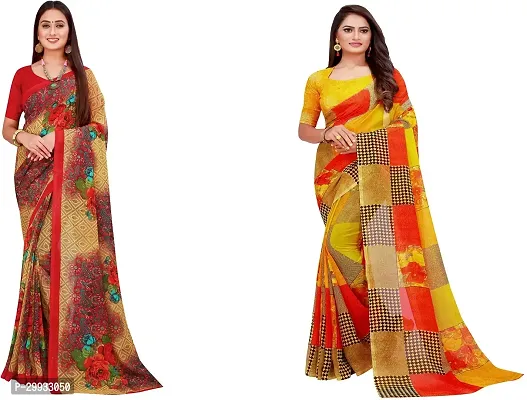 Stylish Fancy Georgette Saree With Blouse Piece Combo For Women Pack Of 2-thumb0