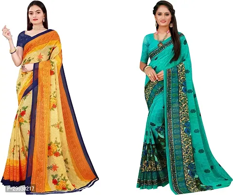 Stylish Fancy Georgette Saree With Blouse Piece Combo For Women Pack Of 2-thumb0