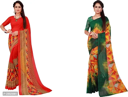 Stylish Fancy Georgette Saree With Blouse Piece Combo For Women Pack Of 2-thumb0