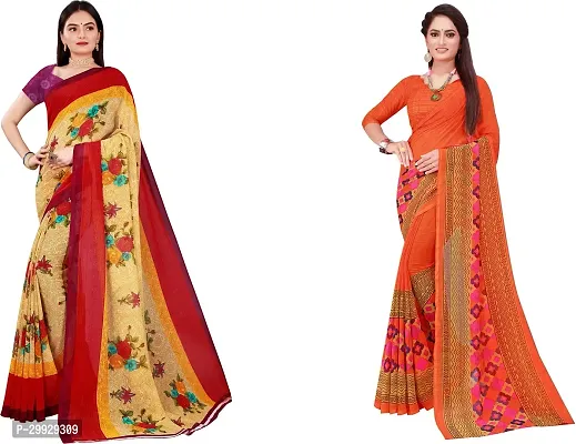 Stylish Fancy Georgette Saree With Blouse Piece Combo For Women Pack Of 2-thumb0