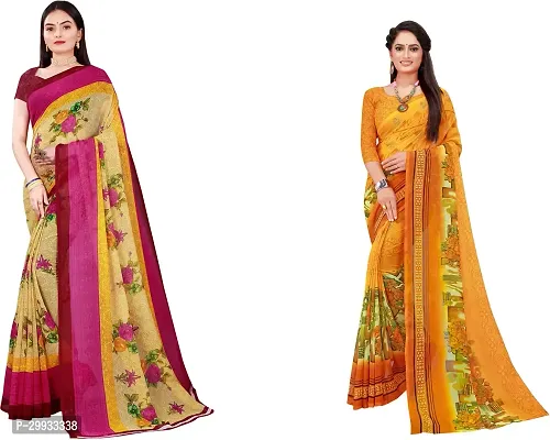 Stylish Fancy Georgette Saree With Blouse Piece Combo For Women Pack Of 2