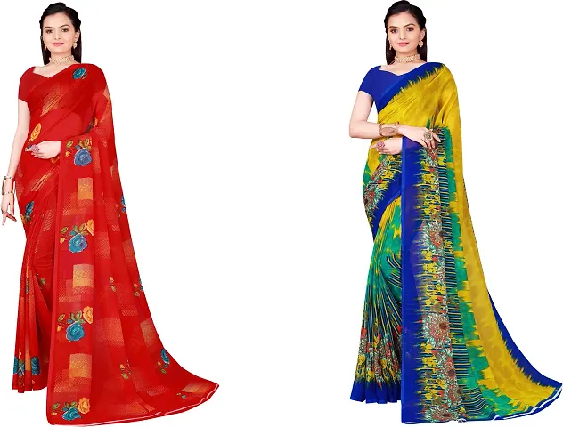 Stylish Fancy Georgette Saree With Blouse Piece For Women Pack Of 2