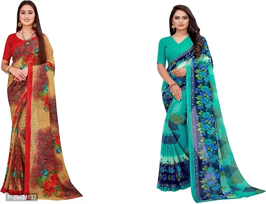 Stylish Fancy Georgette Saree With Blouse Piece Combo For Women Pack Of 2-thumb0