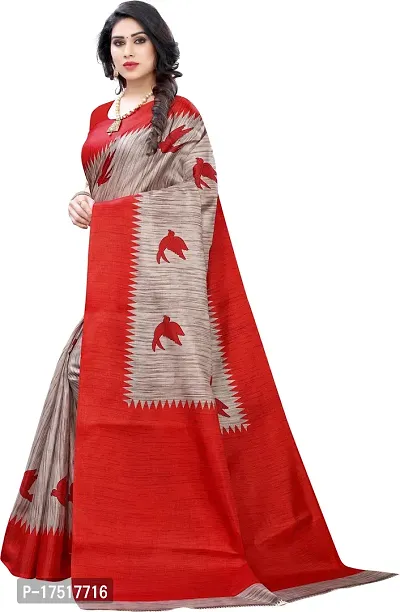 Women Stylish Art Silk Printed Saree with Blouse piece-thumb2