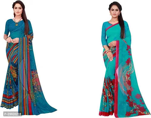 Stylish Fancy Georgette Saree With Blouse Piece Combo For Women Pack Of 2-thumb0