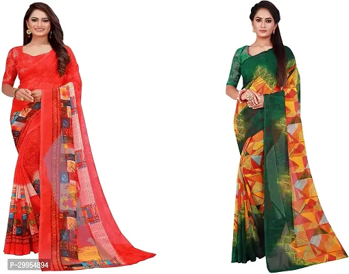 Stylish Fancy Georgette Saree With Blouse Piece For Women Pack Of 2-thumb0