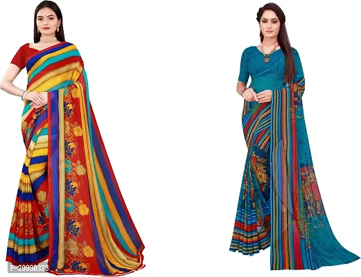 Stylish Fancy Georgette Saree With Blouse Piece Combo For Women Pack Of 2-thumb0