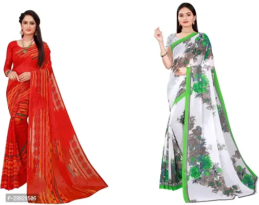 Stylish Fancy Georgette Saree With Blouse Piece Combo For Women Pack Of 2-thumb0