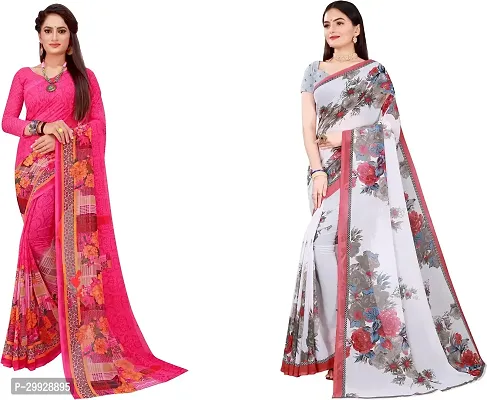 Stylish Fancy Georgette Saree With Blouse Piece Combo For Women Pack Of 2-thumb0