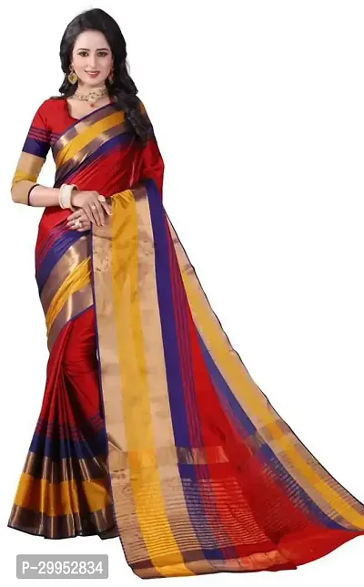 Stylish Fancy Cotton Silk Saree With Blouse Piece For Women-thumb0