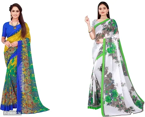 Stylish Fancy Georgette Saree With Blouse Piece Combo For Women Pack Of 2