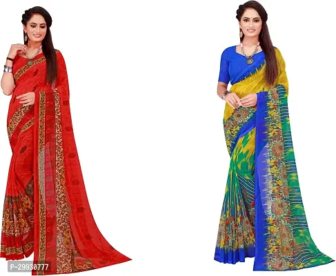 Stylish Fancy Georgette Saree With Blouse Piece Combo For Women Pack Of 2