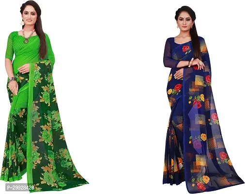 Stylish Fancy Georgette Saree With Blouse Piece Combo For Women Pack Of 2-thumb0