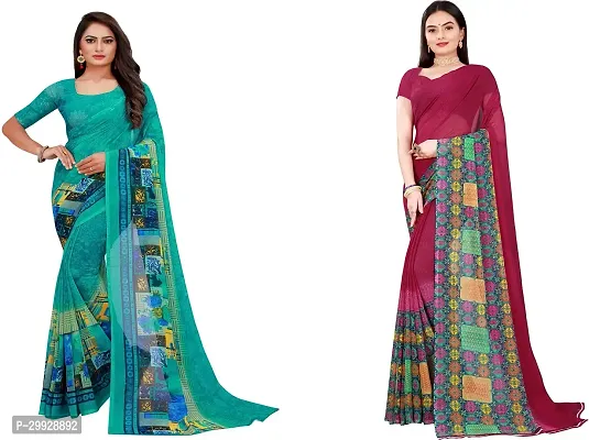 Stylish Fancy Georgette Saree With Blouse Piece Combo For Women Pack Of 2