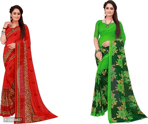 Stylish Fancy Georgette Saree With Blouse Piece Combo For Women Pack Of 2-thumb0