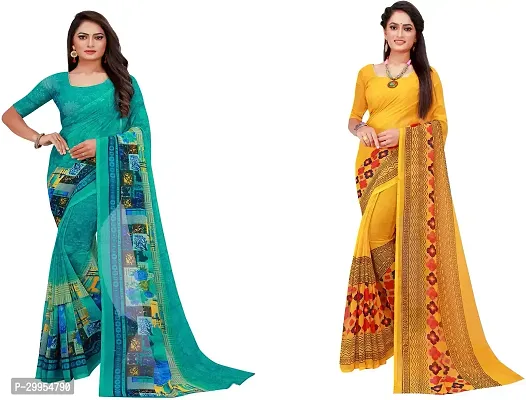 Stylish Fancy Georgette Saree With Blouse Piece For Women Pack Of 2-thumb0