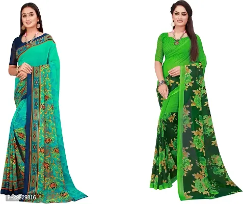 Stylish Fancy Georgette Saree With Blouse Piece Combo For Women Pack Of 2-thumb0