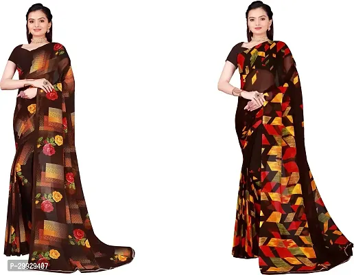 Stylish Fancy Georgette Saree With Blouse Piece Combo For Women Pack Of 2-thumb0