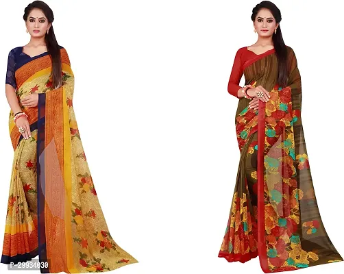 Stylish Fancy Georgette Saree With Blouse Piece Combo For Women Pack Of 2-thumb0