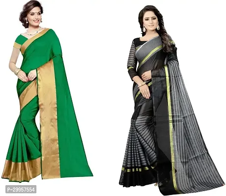 Stylish Fancy Cotton Silk Saree With Blouse Piece For Women Pack Of 2-thumb0